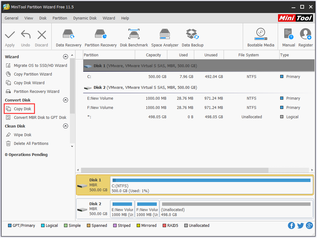 choose Copy Disk from the action panel
