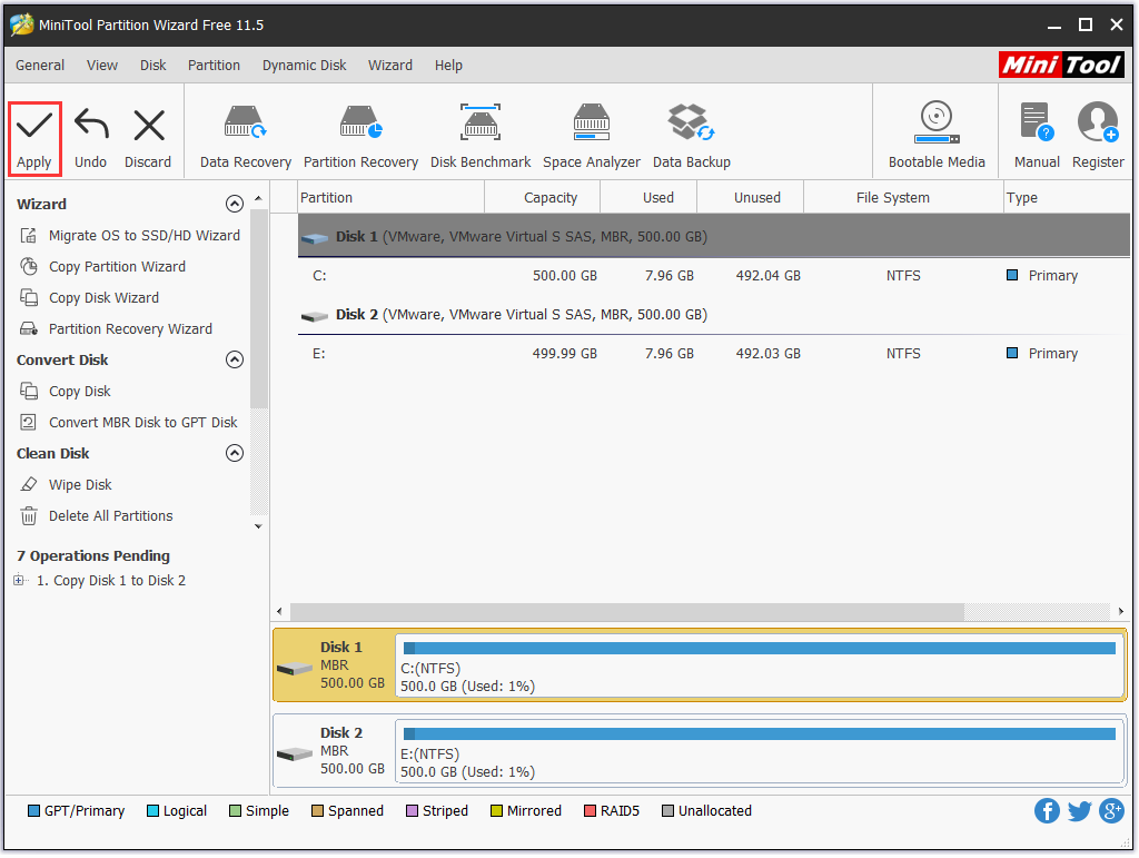 press the Apply button to start the disk copy