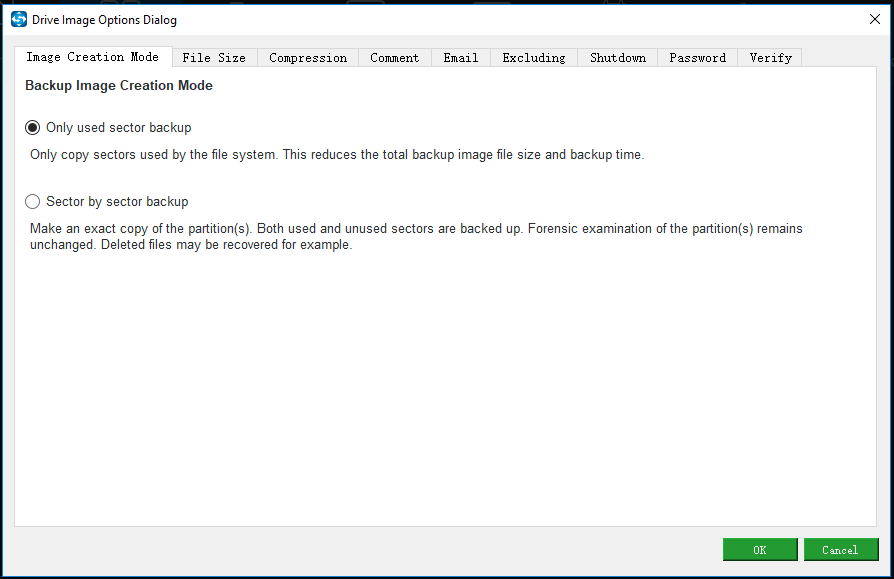 customize your backup by changing the Backup Options