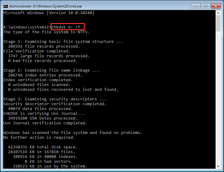 run CHKDSK utility and input chkdsk C: /f