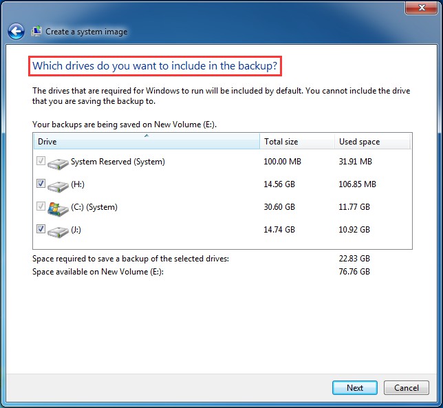 which drive do you want to include in the backup