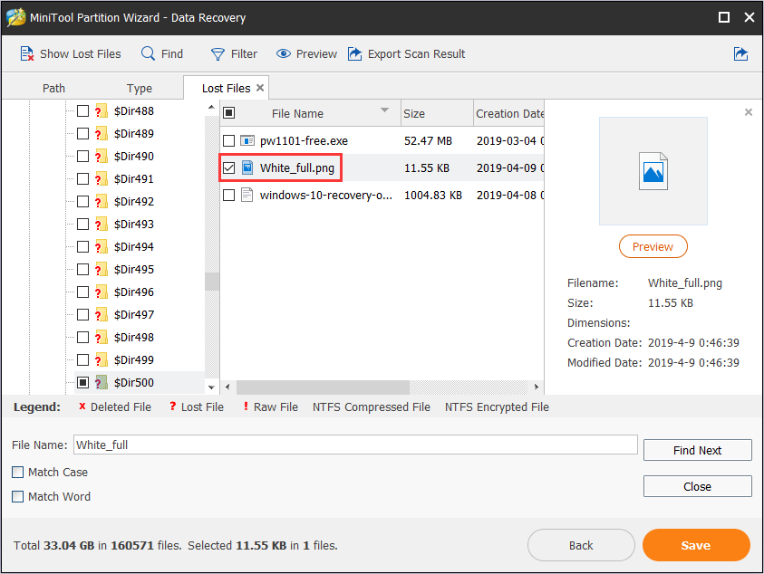 find the files that need to be recovered and then click Save