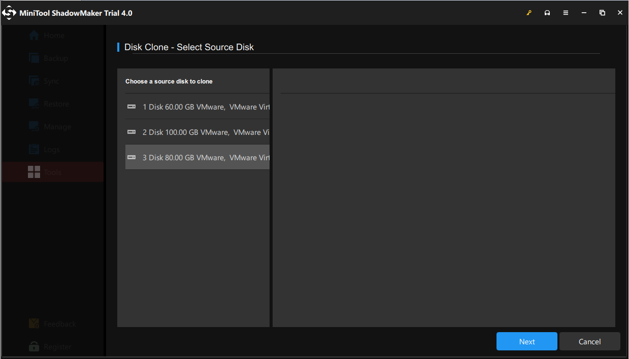 select a disk you want to copy from