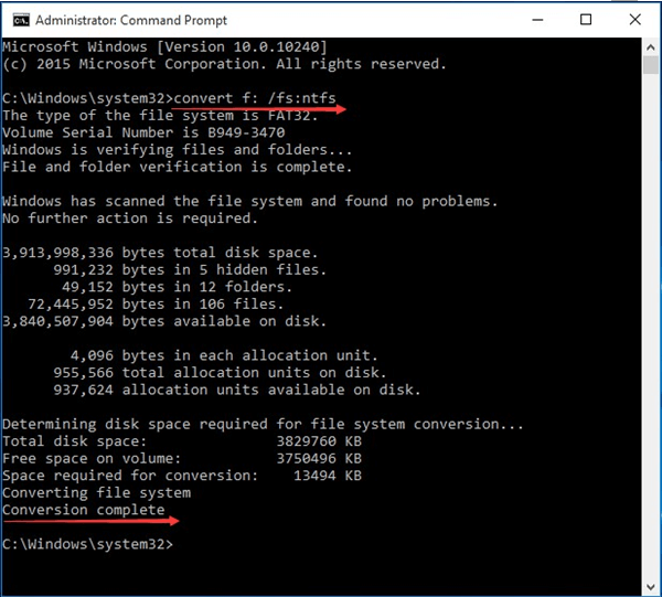 type convert f:/fs:ntfs