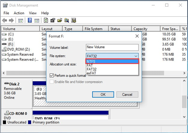choose ntfs