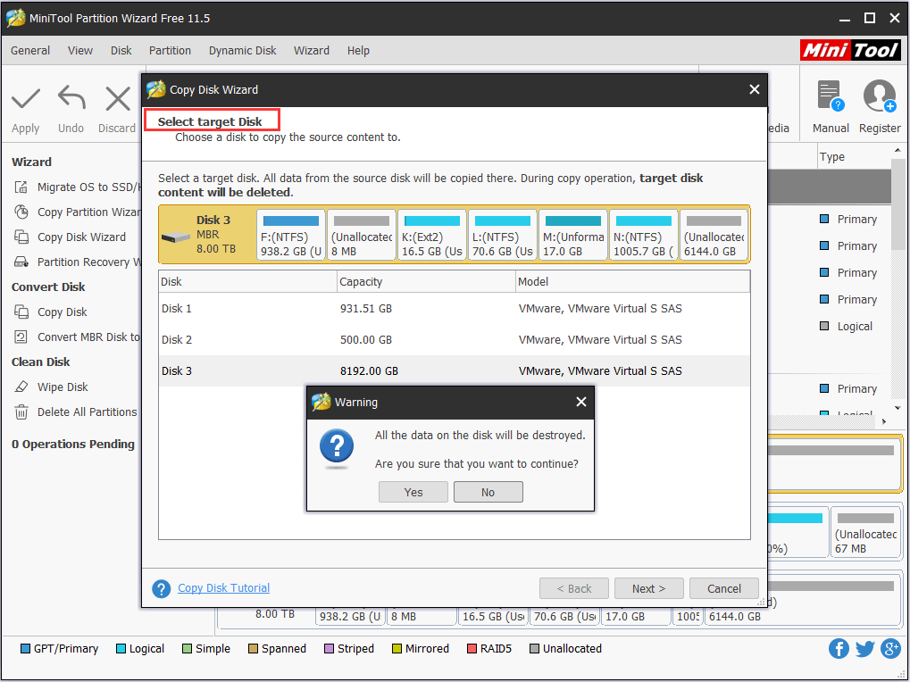 select target disk