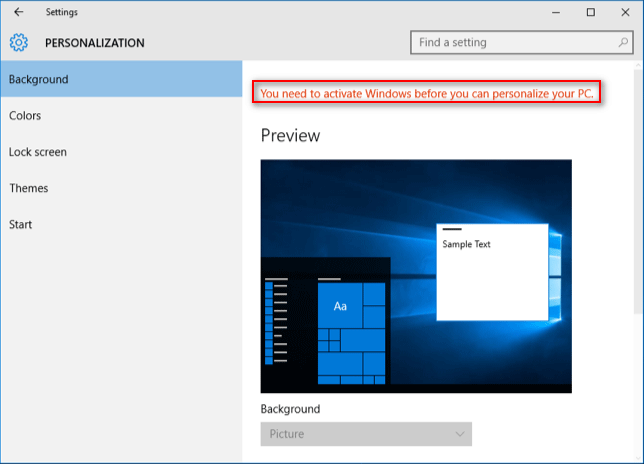 Windows 10 not activated