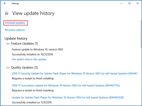uninstall updates
