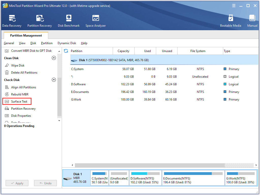 click the Surface Test feature from the left panel