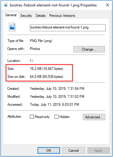 inappropriate cluster size make small files take up huge disk space