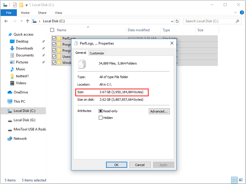 used sapce of files in a partition is relatively smaller