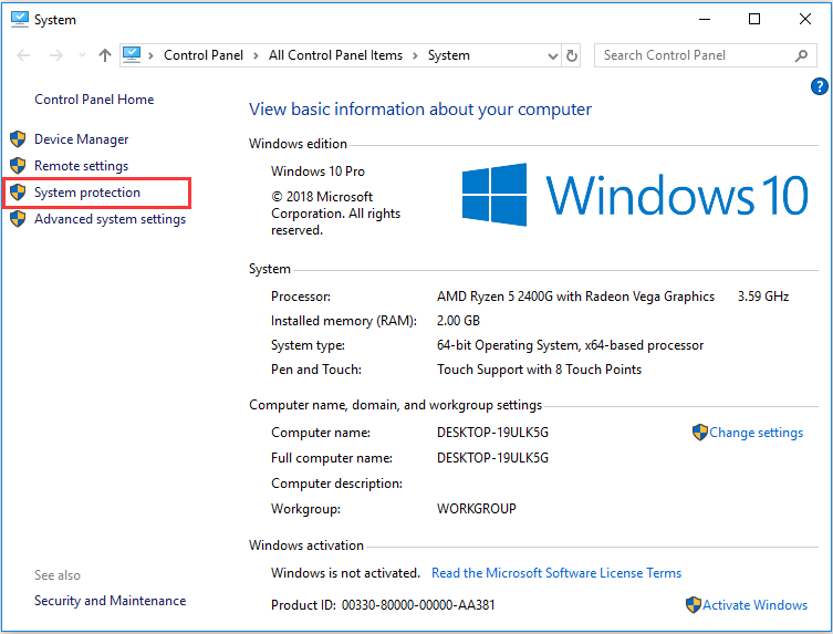 go to System Protection