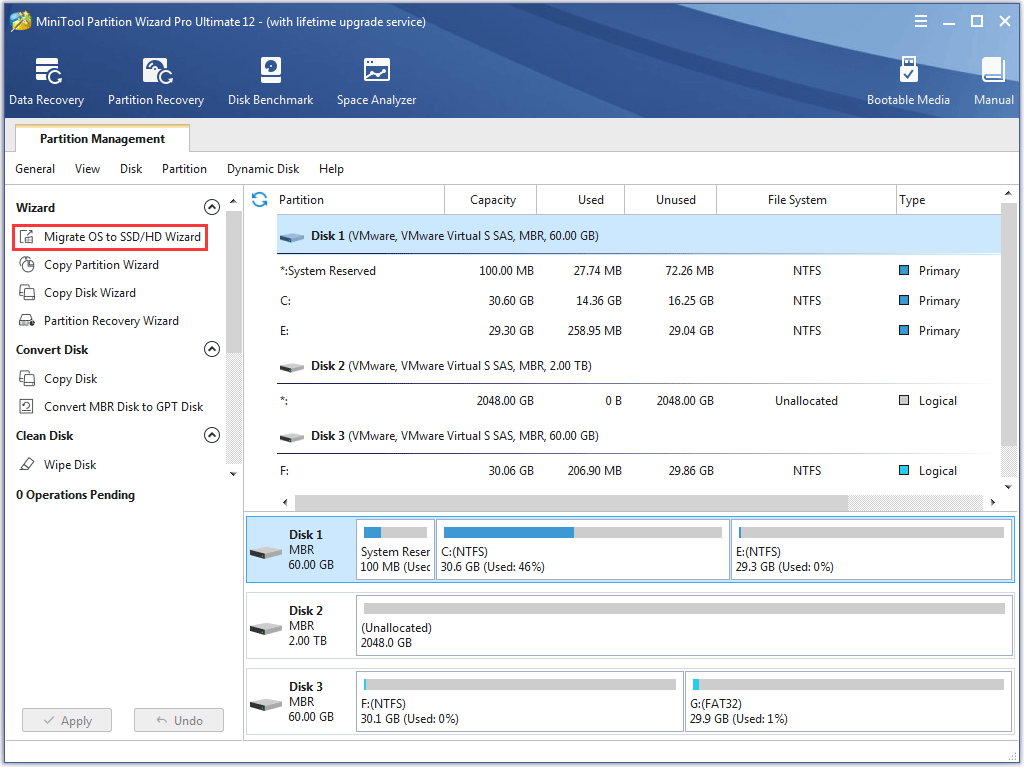 select the Migrate OS to SSD/HD Wizard feature