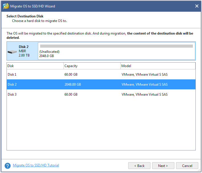 click the Next button after selecting SSD