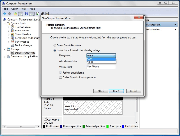 how to create fat32 partition on external hard drive