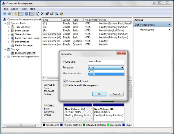 how to create fat32 partition on external hard drive