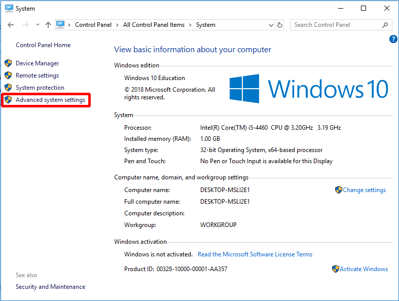 advanced system settings