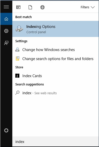 indexing options