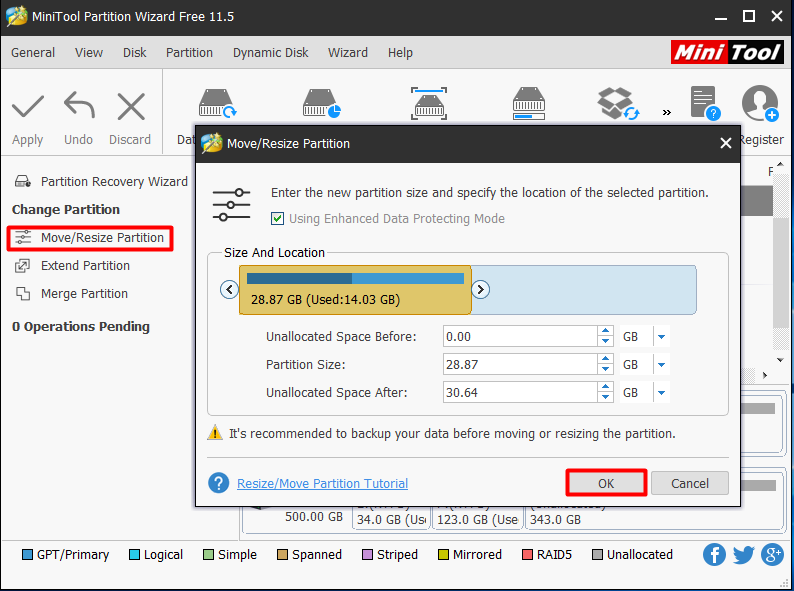 move/resize partition