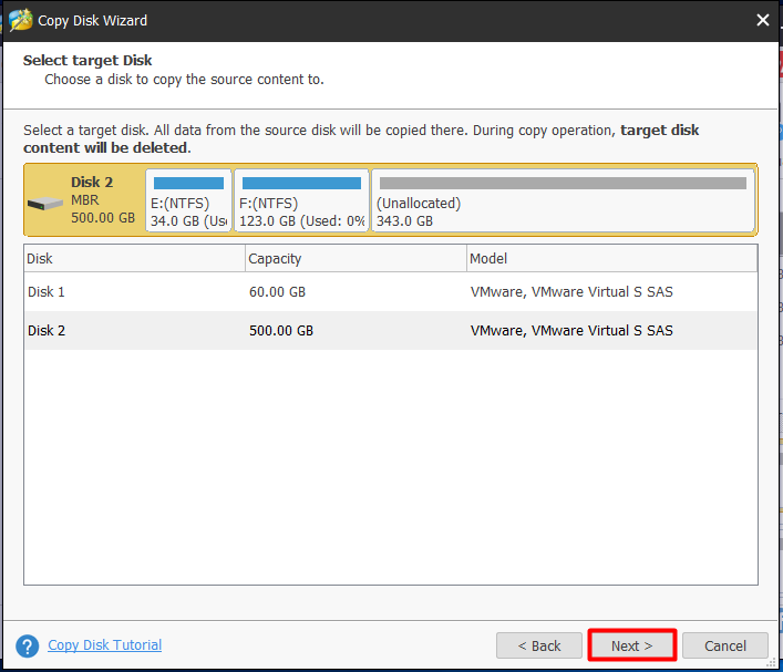 select target disk