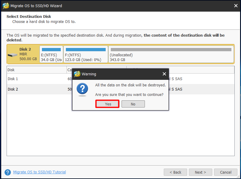 select destination disk