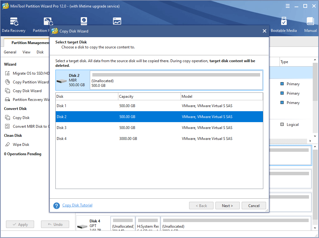 select a destination disk