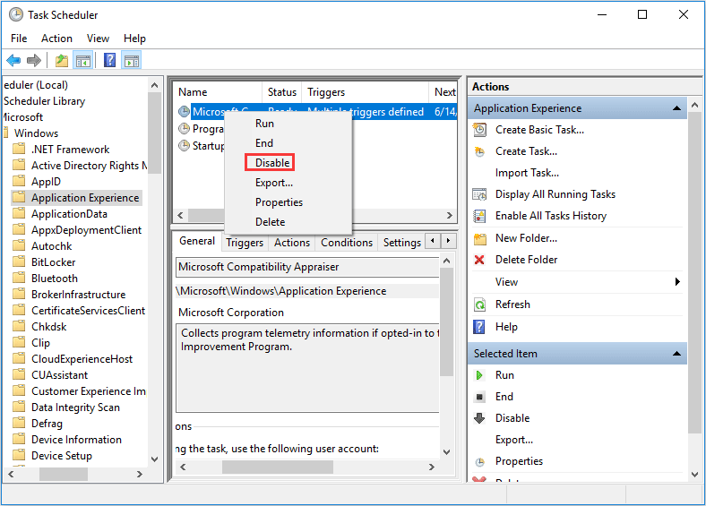 disable Microsoft Compatibility Appraiser in Task Scheduler