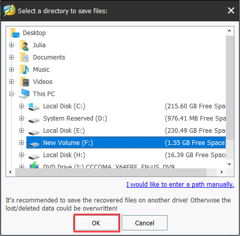 save selected files and click OK