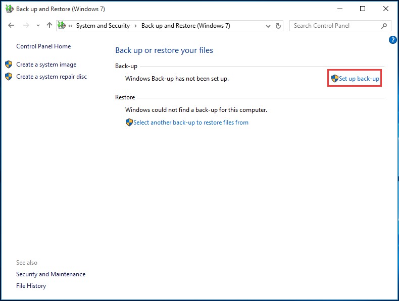 click set up back-up
