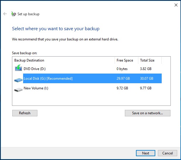 where you want to save your backup