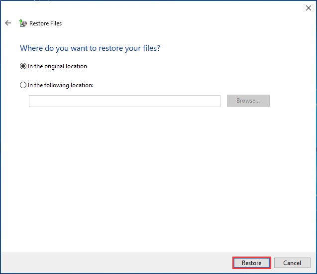 choose the location of restoring and click restore