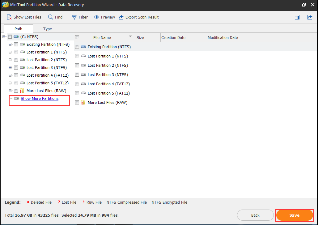 click Show More Partition and click Save button