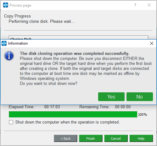 disk cloning operation is completed
