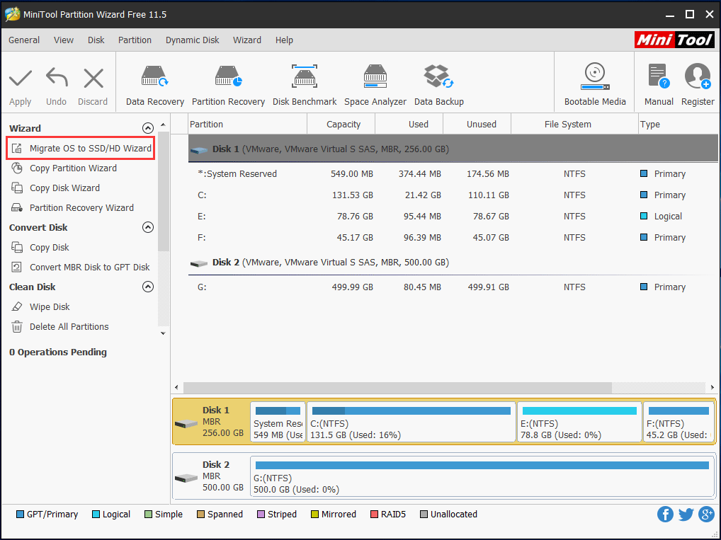 MiniTool Partition Wizard main interface