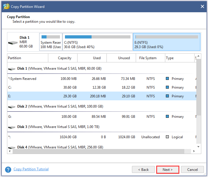 select the source partition