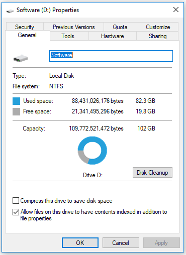 press the button Disk Cleanup