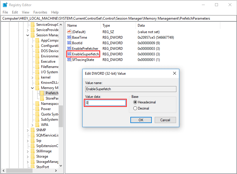modify the register to disable Superfetch