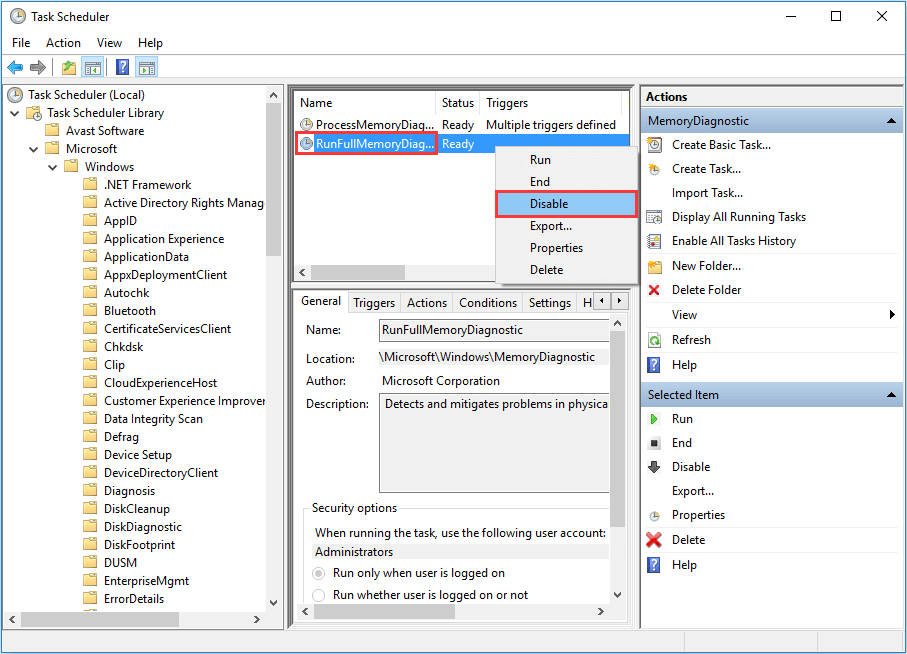 Disable RunFullMemoryDiagnosticEntry