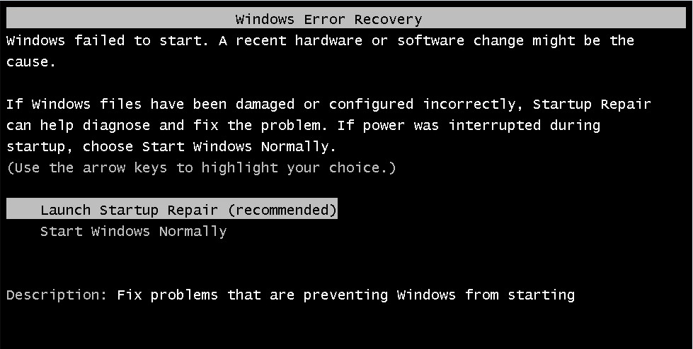 windows failed to start
