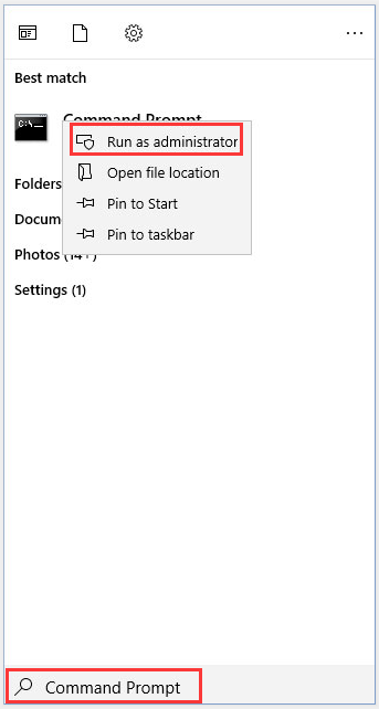  run Command Prompt as administrator