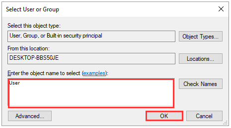select user for the folder