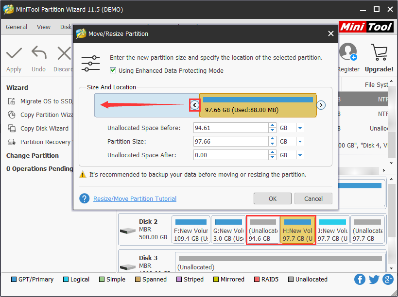 extend primary partition with adjacent unallocated space 1