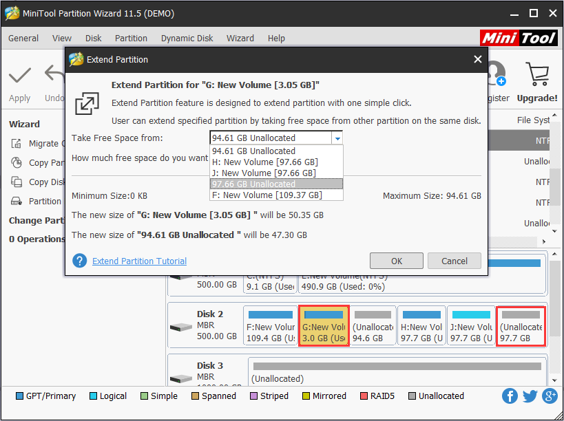 extend primary partition with nonadjacent unallocated space