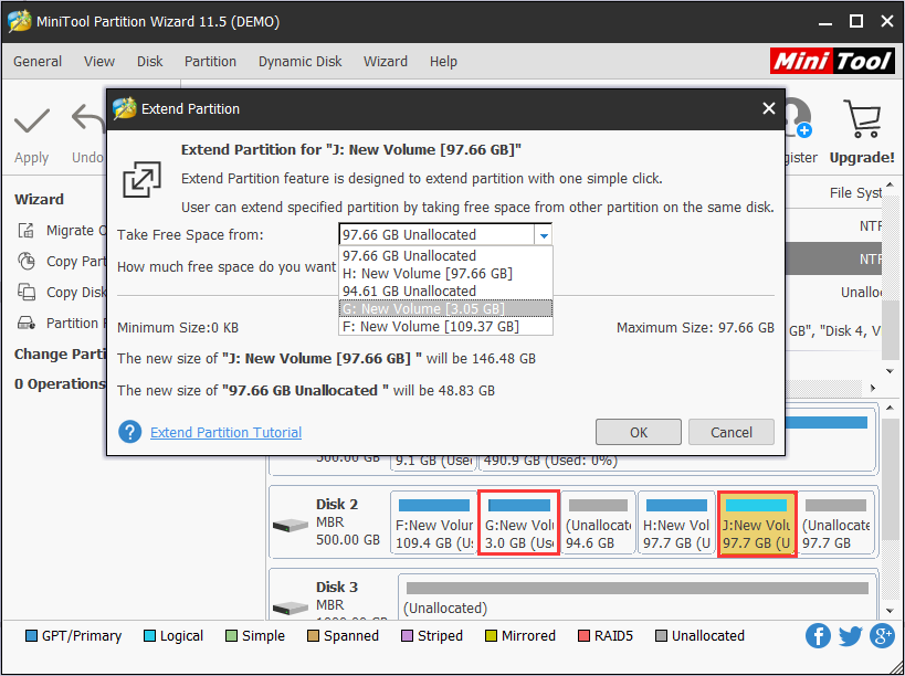 extend primary partition without unallocated space 1