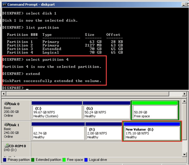 extend logical partition with unallocated dm 1