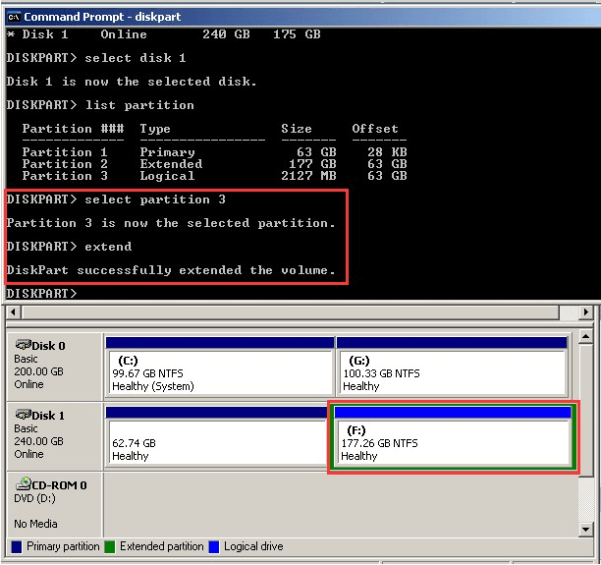 extend logical partition with free space dm 1