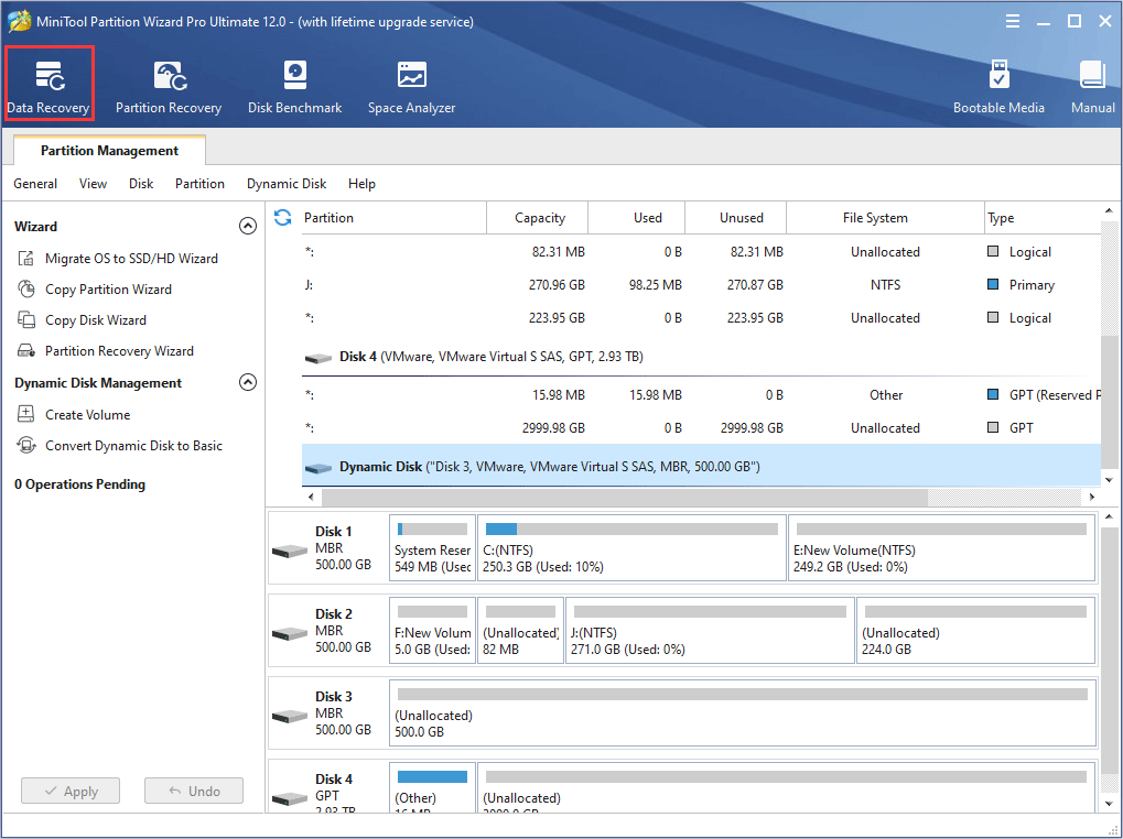 click Data Recovery on the toolbar