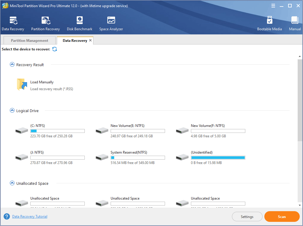 select a partition and click Scan