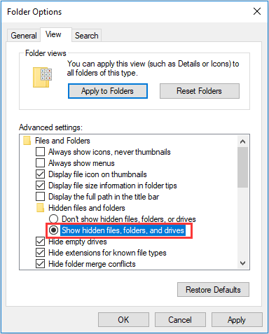 show hidden files