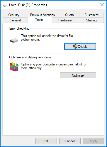 check disk for errors